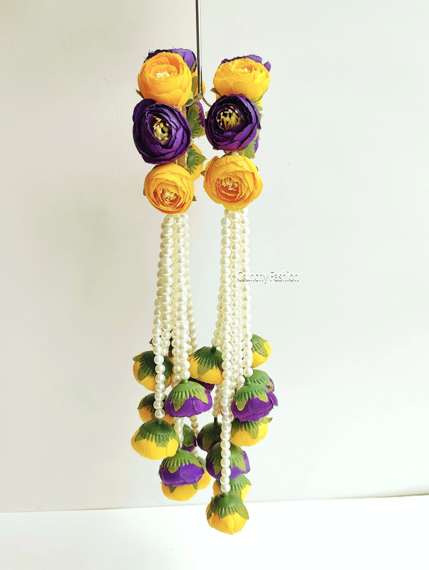 Yellow-Purple Bridal Pearls & Floral Kalire