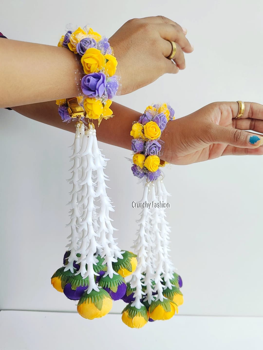 Yellow-Purple Floral Bridal Kalire for Haldi, Weddings