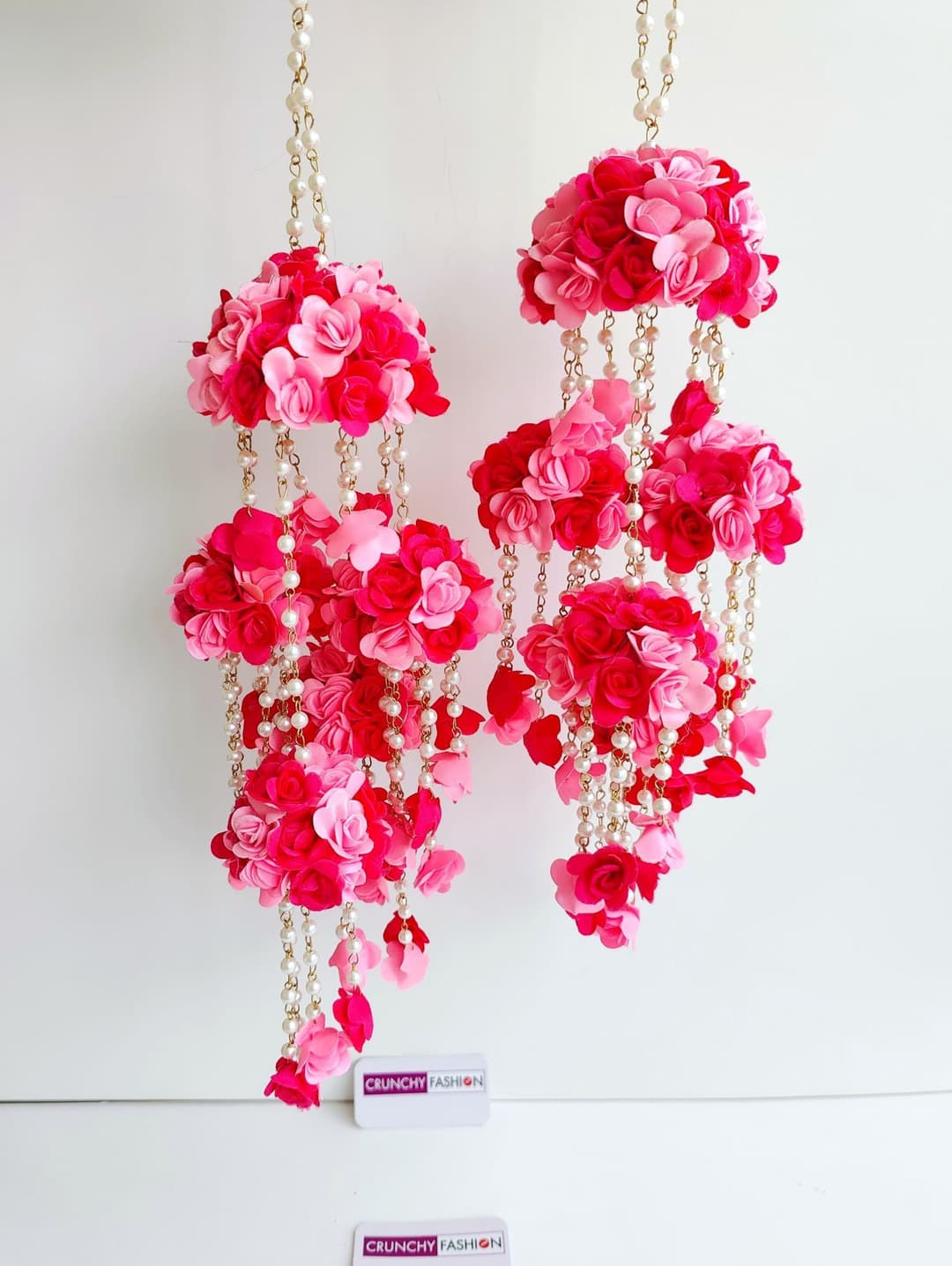 Bridal Kaleere with Pink Roses for Haldi & Weddings, Pearl Adorned