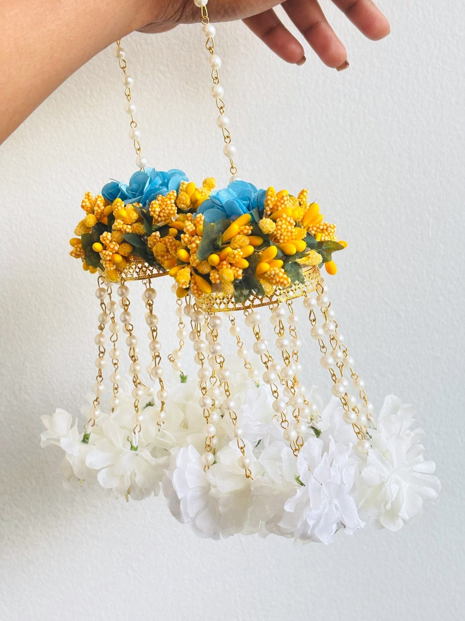 Yellow Floral Pearl Kaliras for Haldi & Wedding