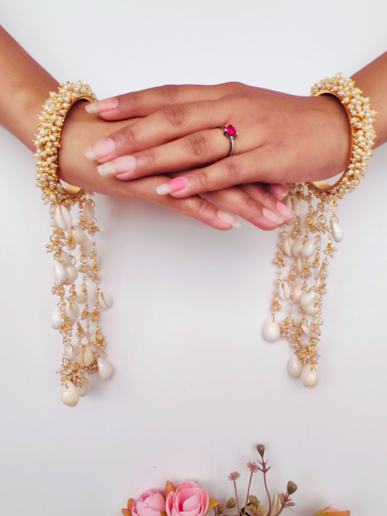 Gold & White Pearl Kaleere – Bridal Kalira for Haldi, Mehendi, Wedding