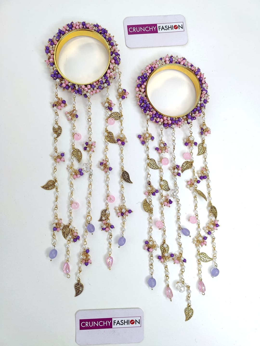 Golden Shell & Pink Pearl Hathphool - Haldi-Mehndi for Women & Girls