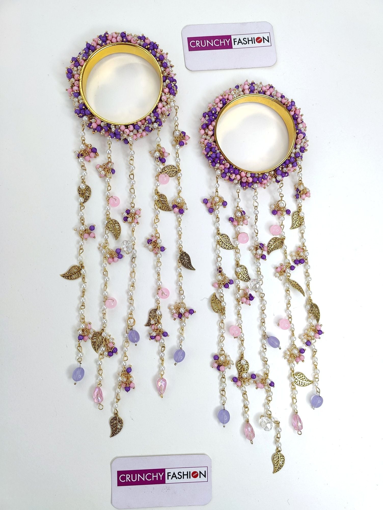 Bridal Kaleere: Lav-Pink Pearl & Shell, Handmade Floral Haldi|Wedding