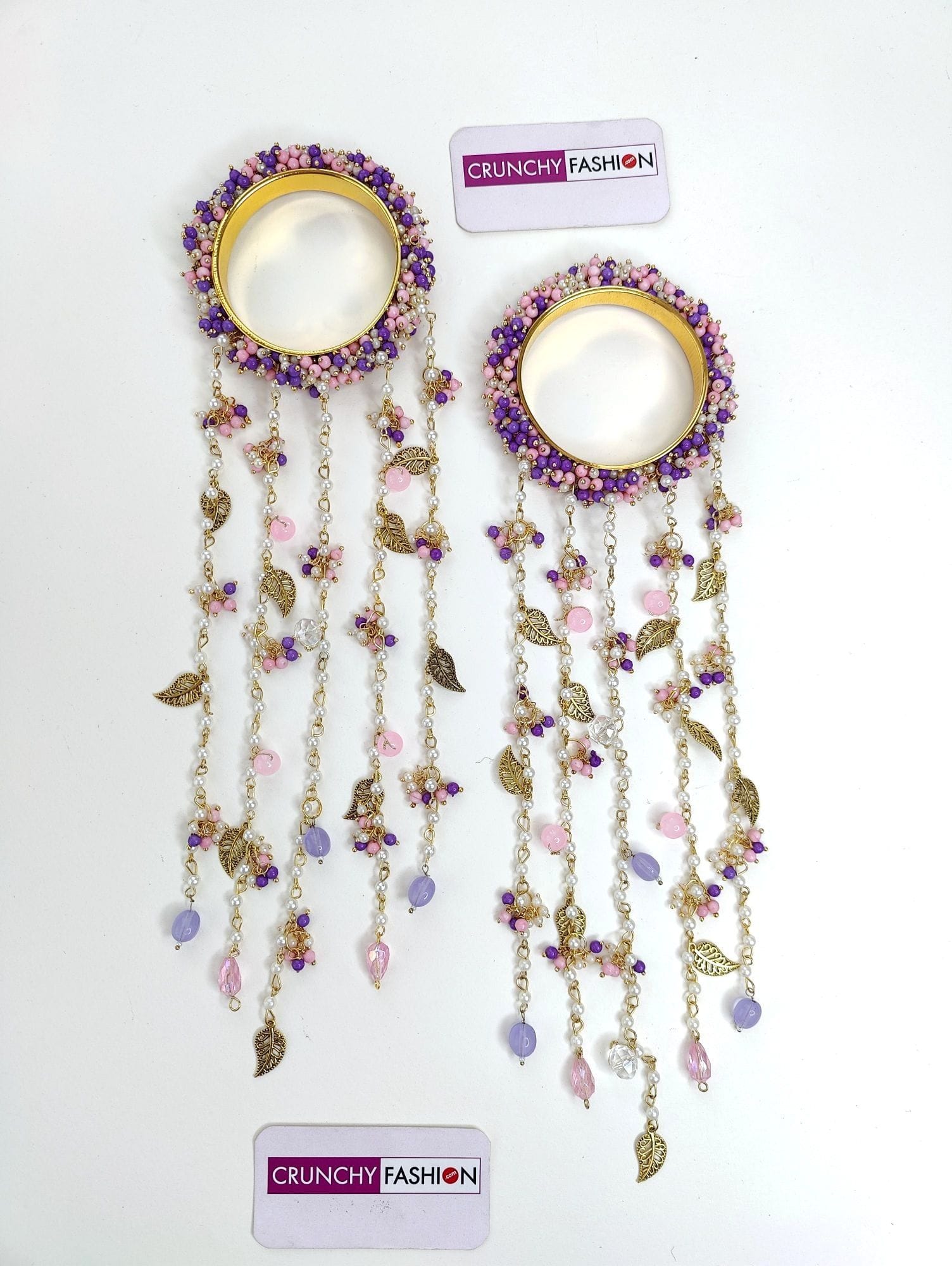 Bridal Kaleere: Lav-Pink Pearl & Shell, Handmade Floral Haldi|Wedding