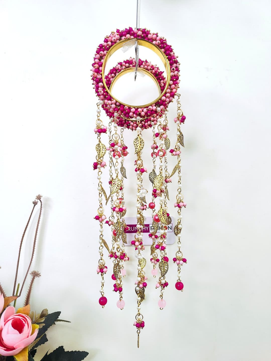 Dainty Floral Handmade Bridal Kaleere: Baby Pink Pearls & Sea Shells