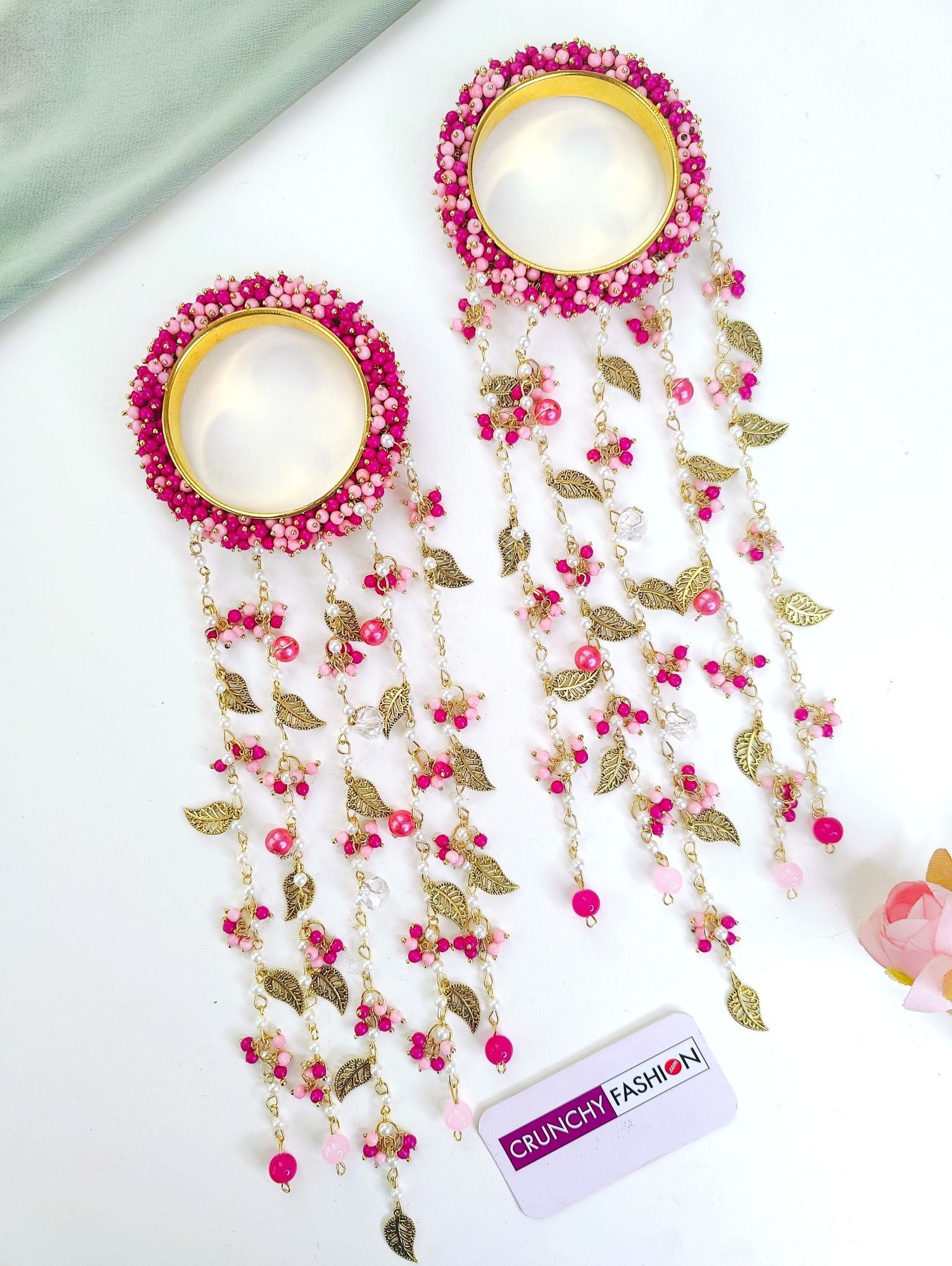 Dainty Floral Handmade Bridal Kaleere: Baby Pink Pearls & Sea Shells