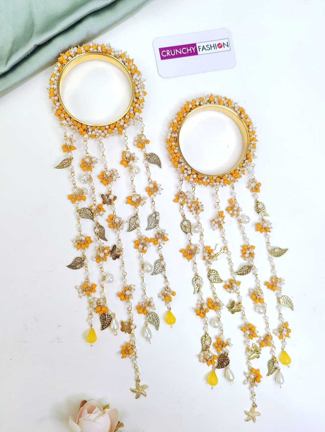 Floral Yellow Pearl & Shell Bridal Kaliras for Haldi