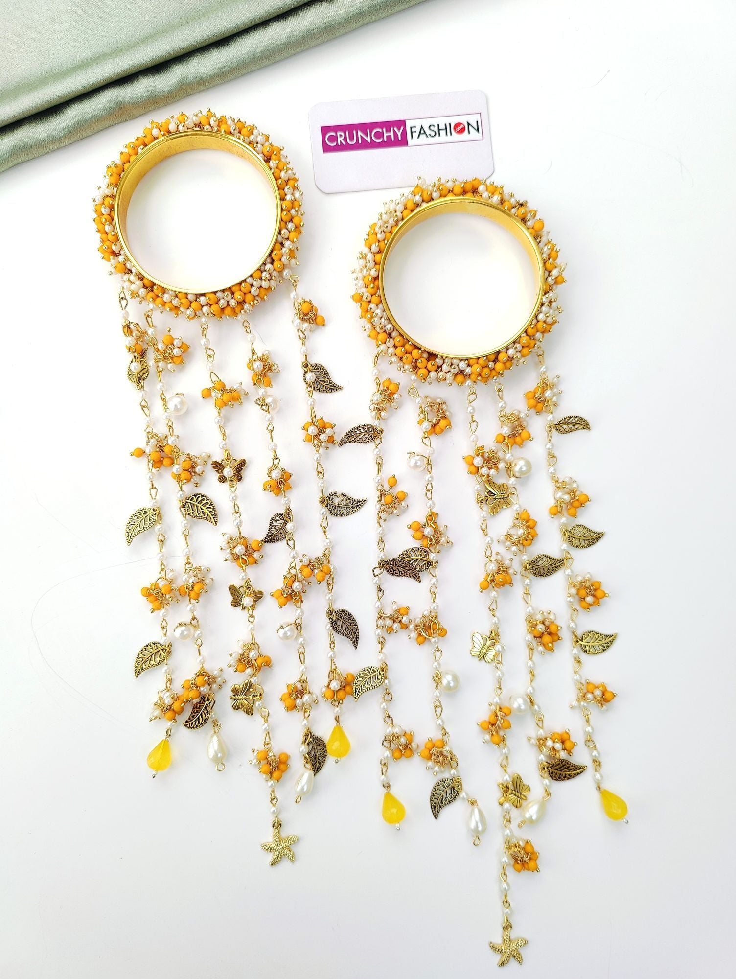 Floral Yellow Pearl & Shell Bridal Kaliras for Haldi