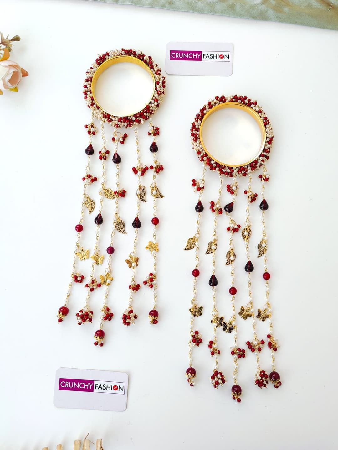 Handmade Maroon-White Pearl Bridal Haldi Kaliras