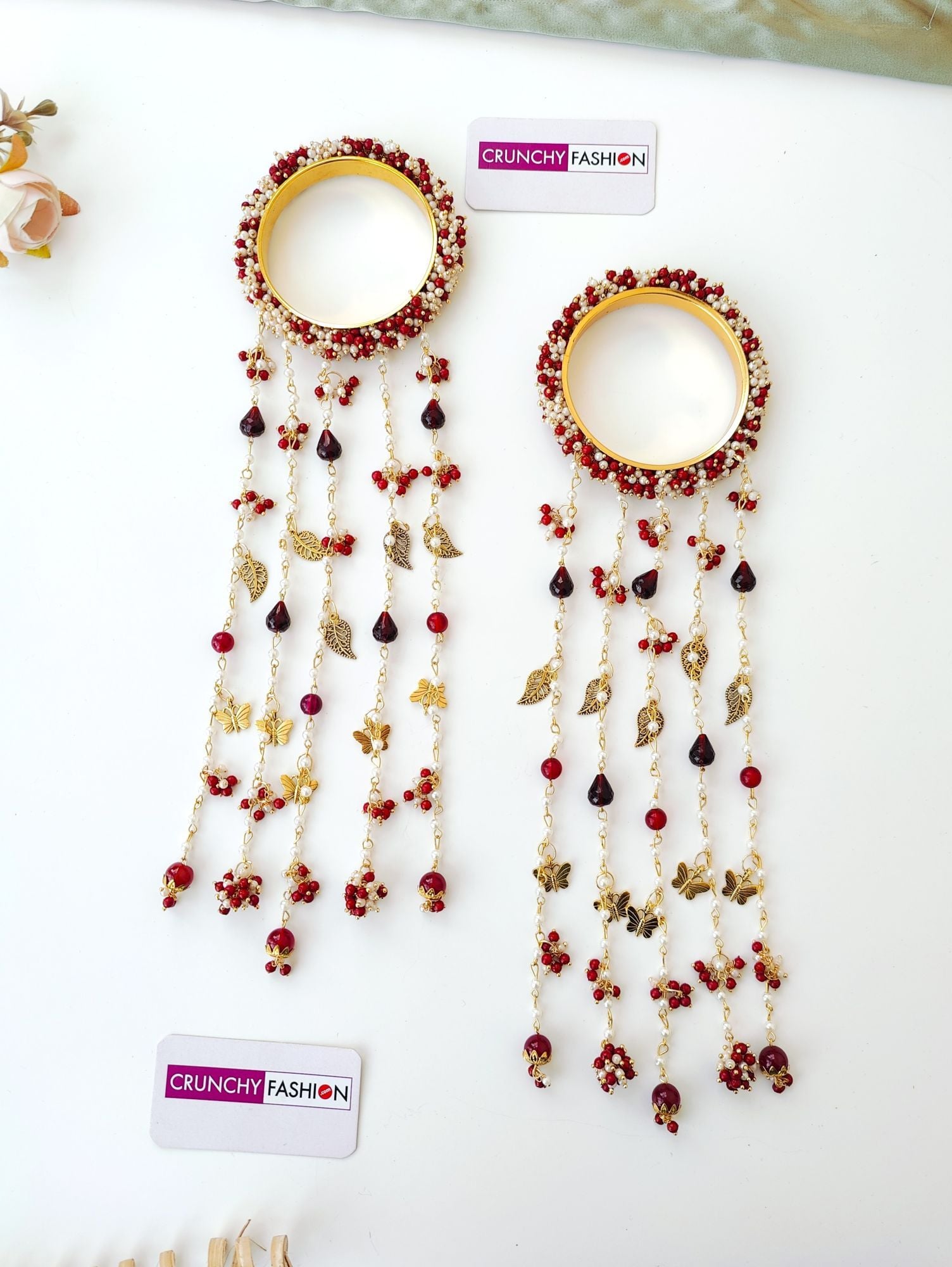 Handmade Maroon-White Pearl Bridal Haldi Kaliras