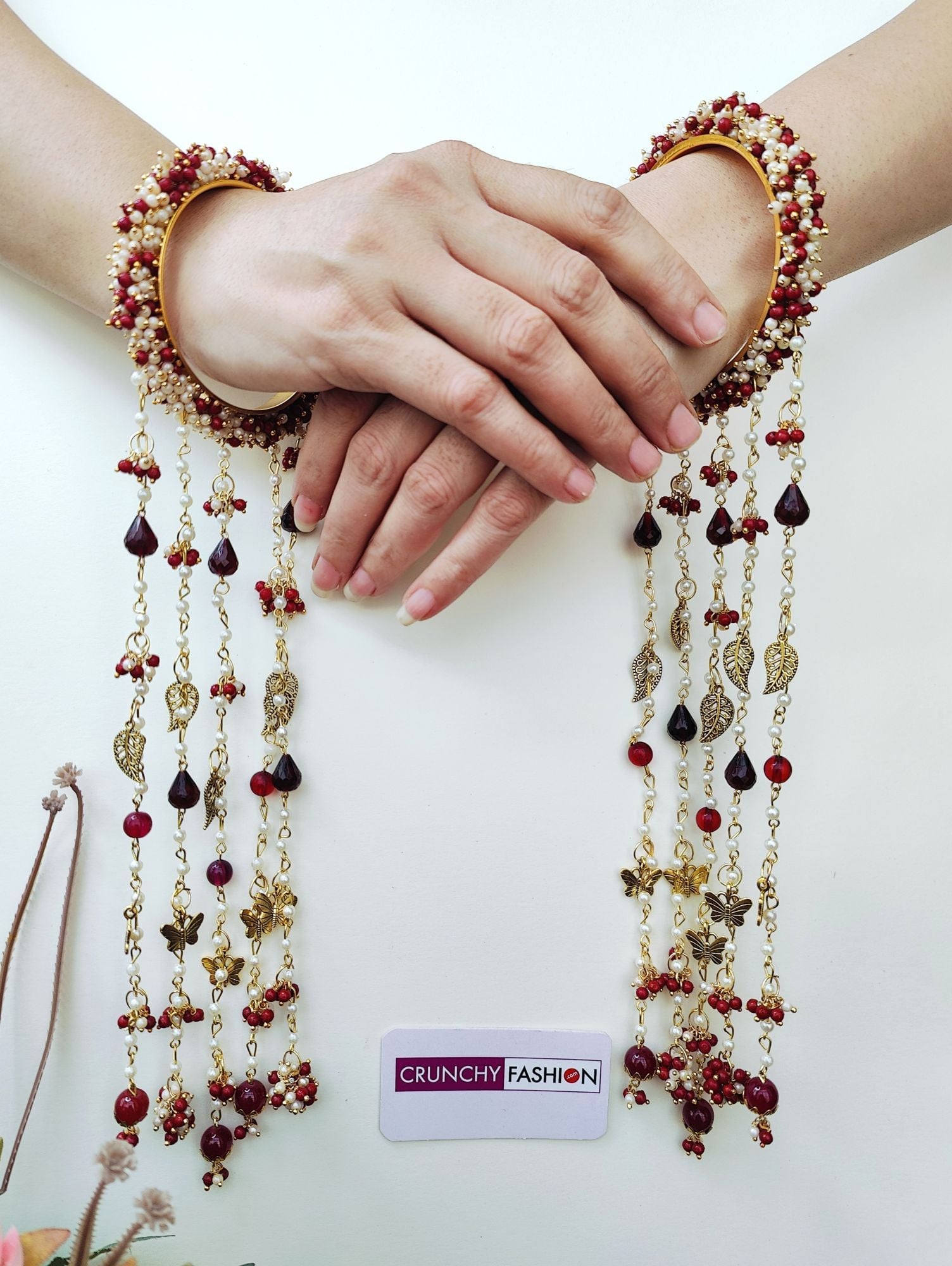 Handmade Maroon-White Pearl Bridal Haldi Kaliras