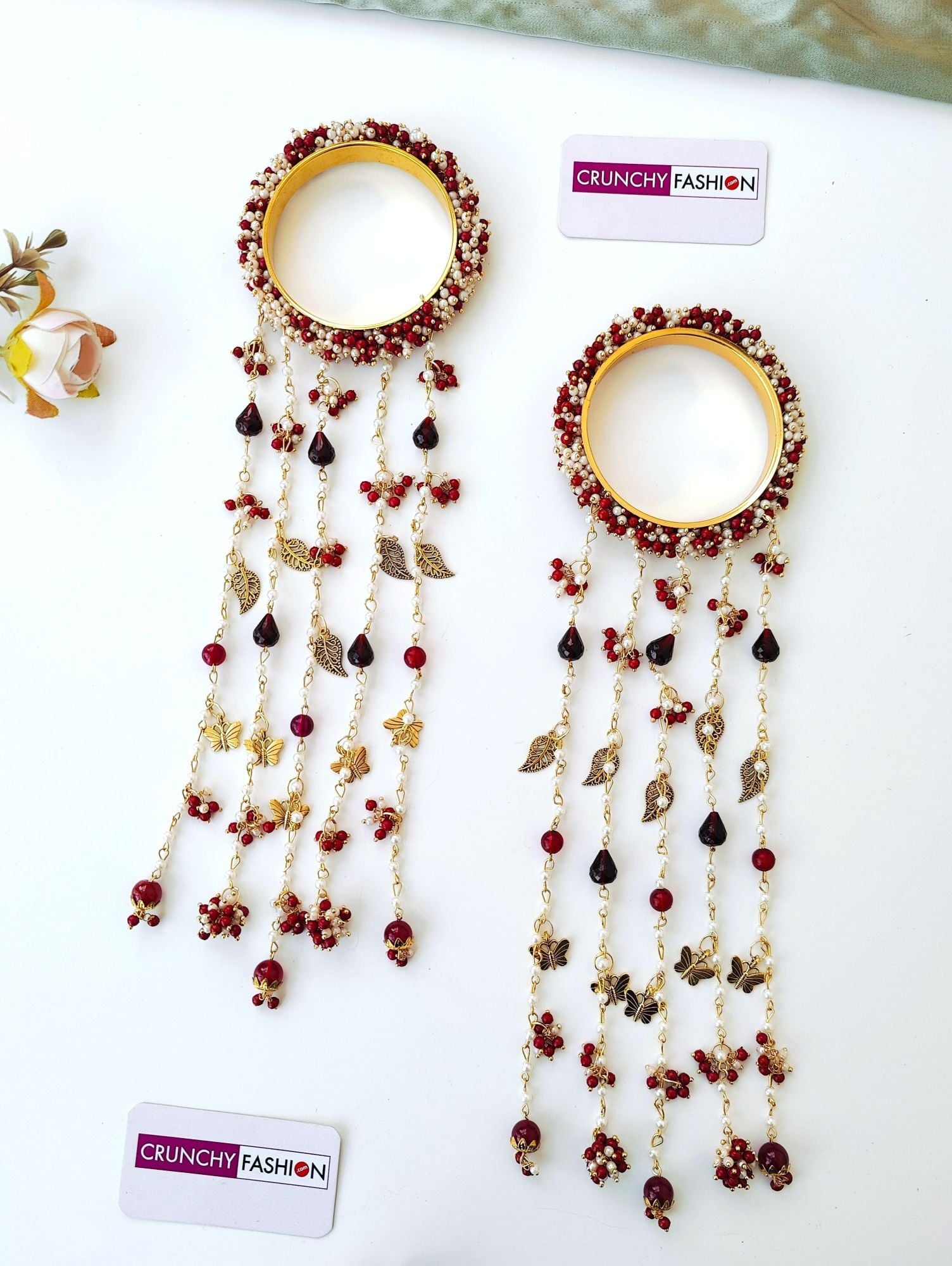 Handmade Maroon-White Pearl Bridal Haldi Kaliras