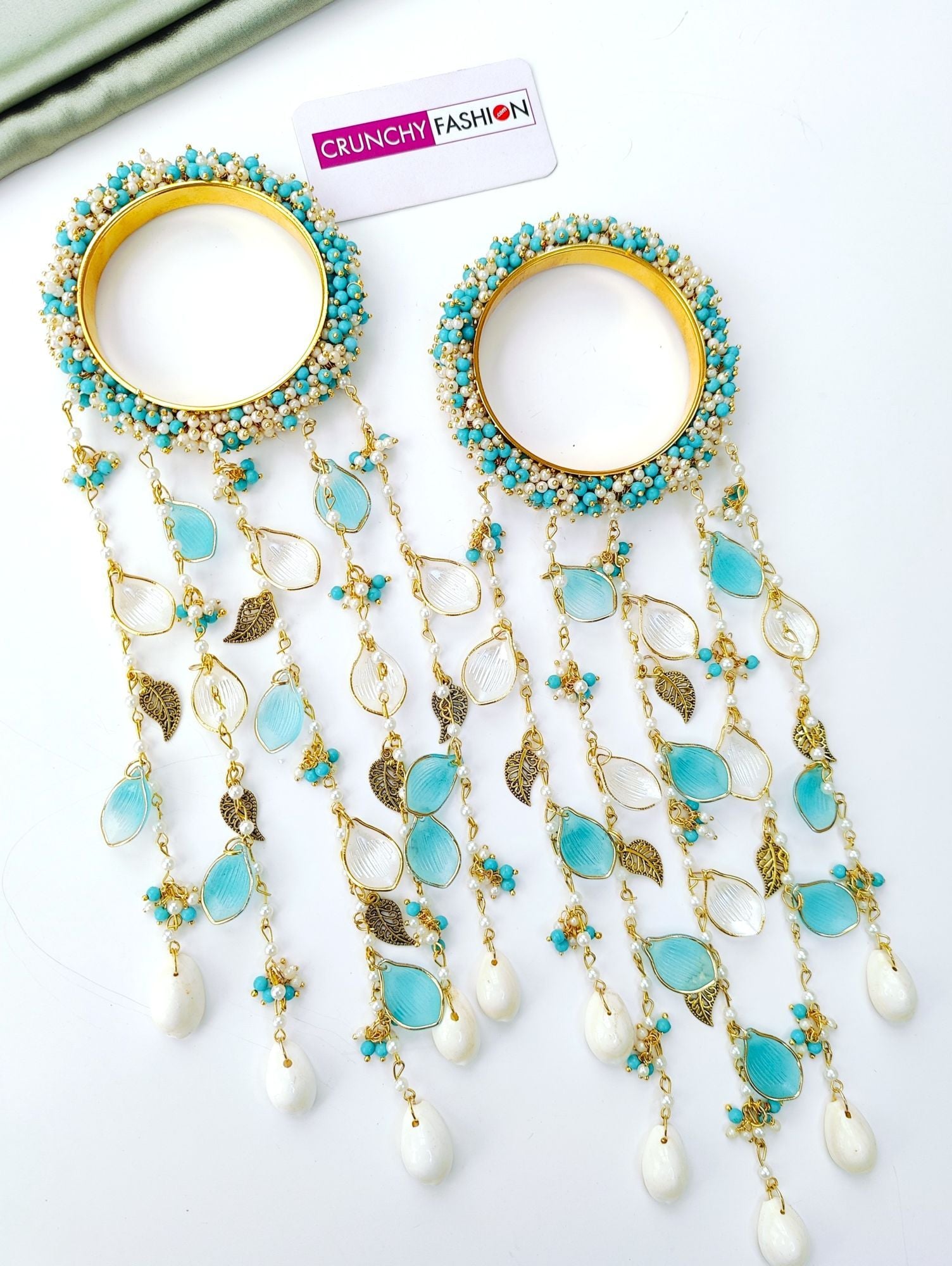 Sky Blue Bridal Pearl & Seashell Haldi Kaliras