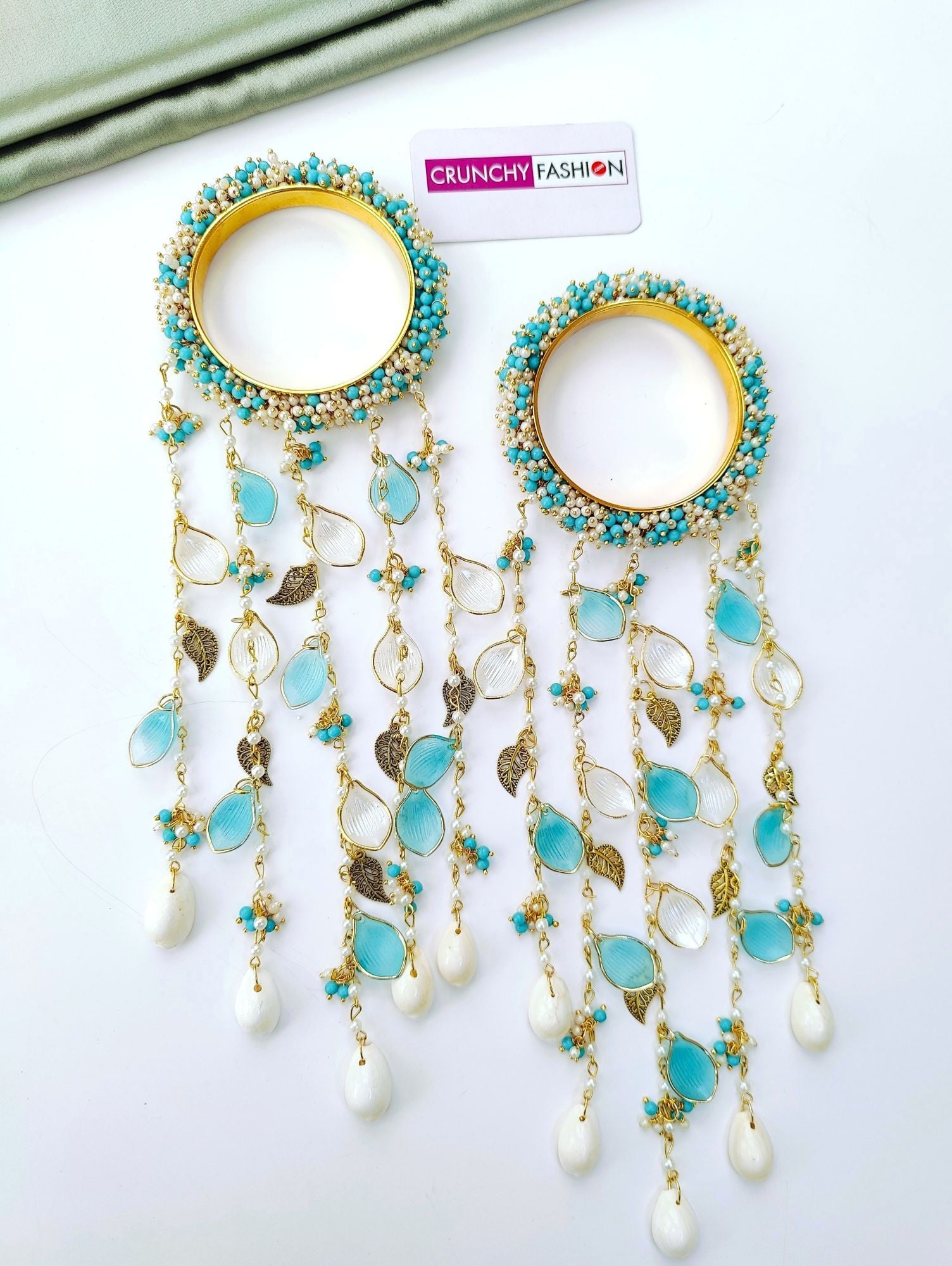 Sky Blue Bridal Pearl & Seashell Haldi Kaliras