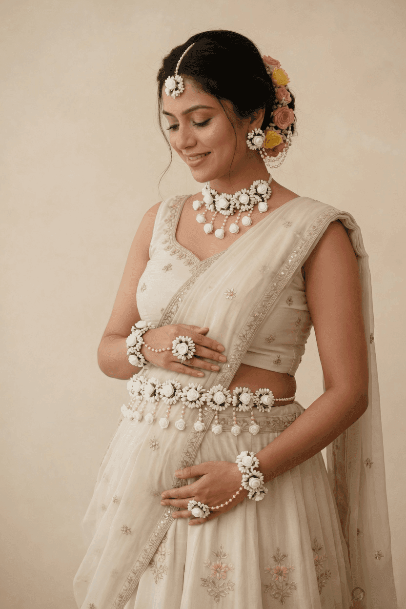 Godh Bharai Floral Accessories Baby Shower Jewellery Set