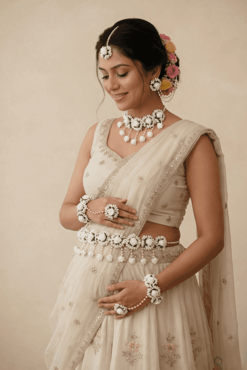 Godh Bharai Floral Accessories Baby Shower Jewellery Set
