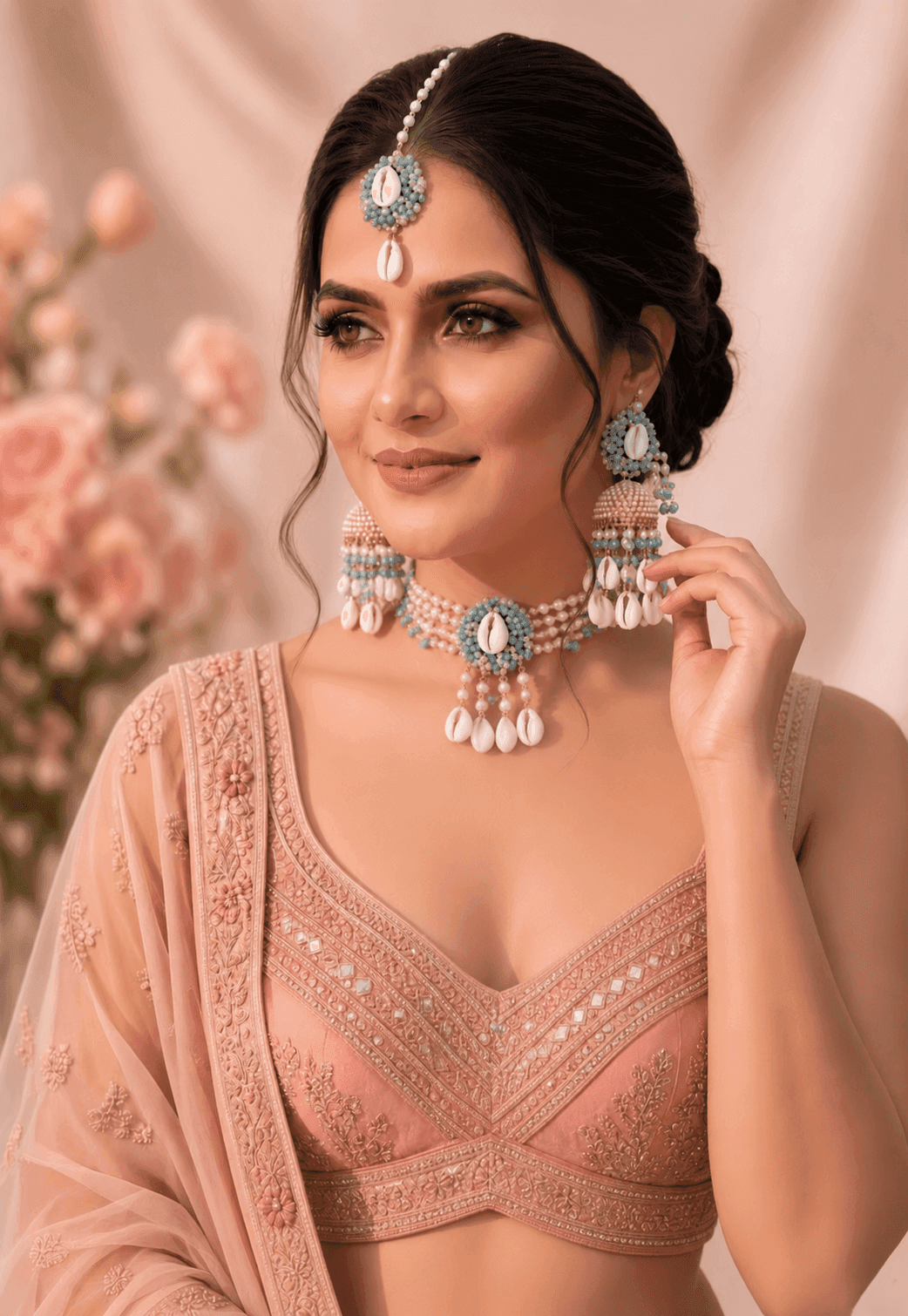 Lavender Sea Shell Haldi Mehndi Jewellery Set