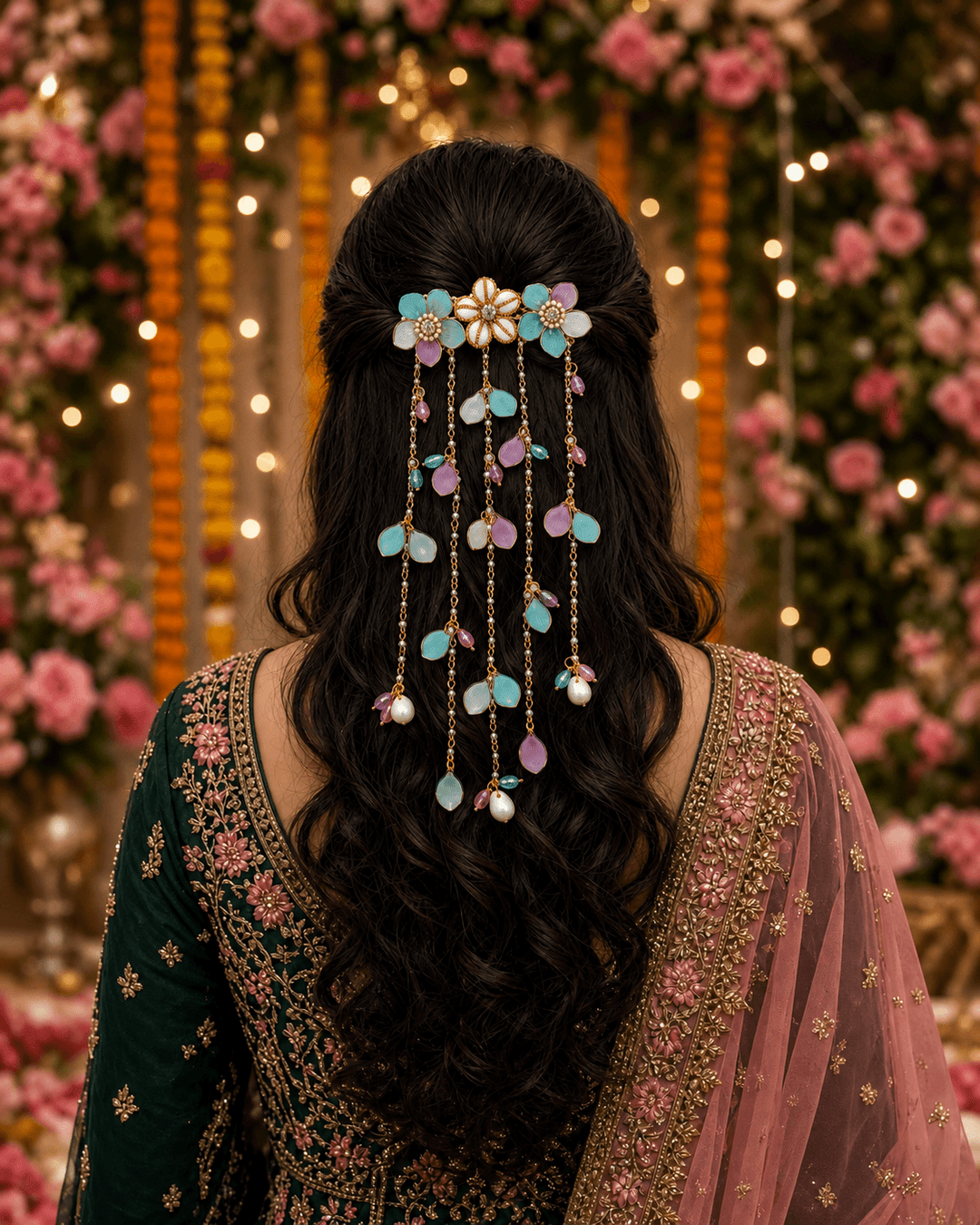 Powder Blue Floral Hair Strings for Haldi & Weddings