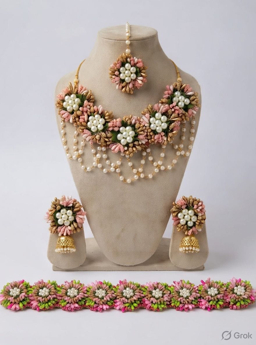 Delicate Floral Hues - Baby Shower and Haldi Jewelry Set