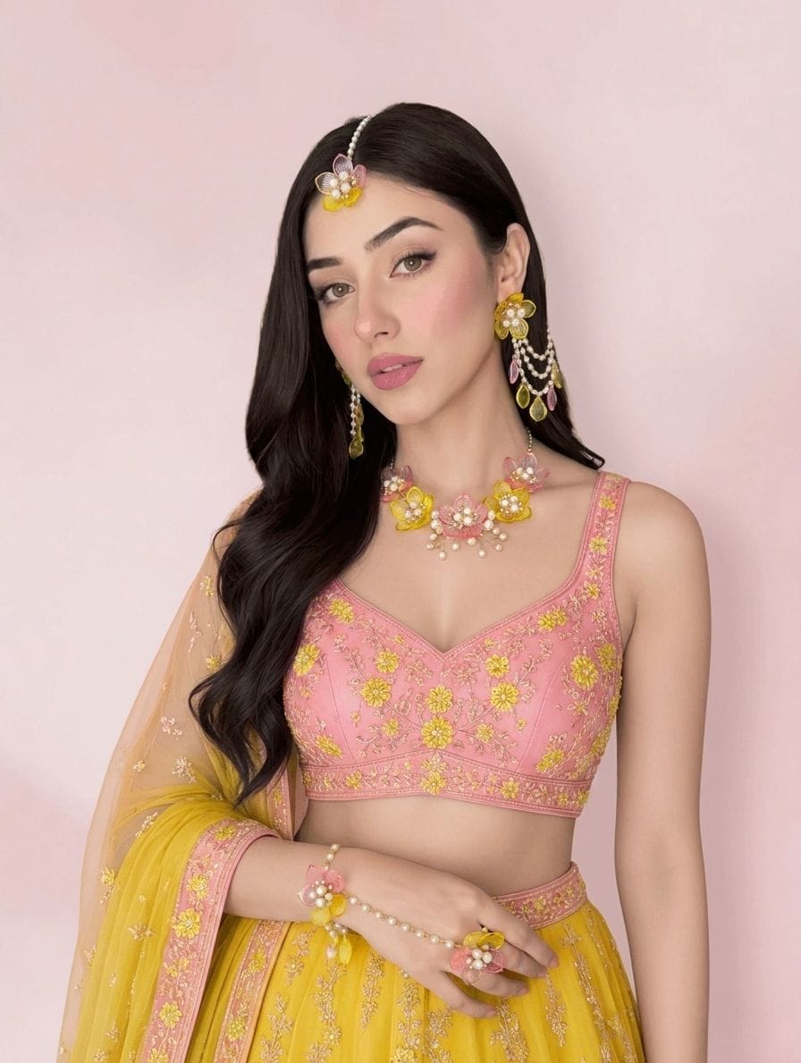 Sun-Kissed Yellow Floral Haldi Carnival Jewelry Set for Brides