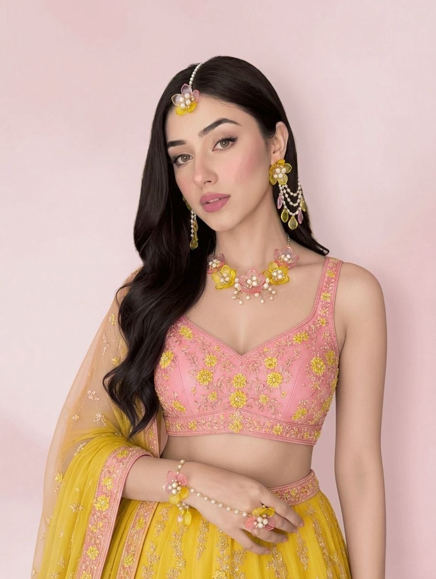 Sun-Kissed Yellow Floral Haldi Carnival Jewelry Set for Brides