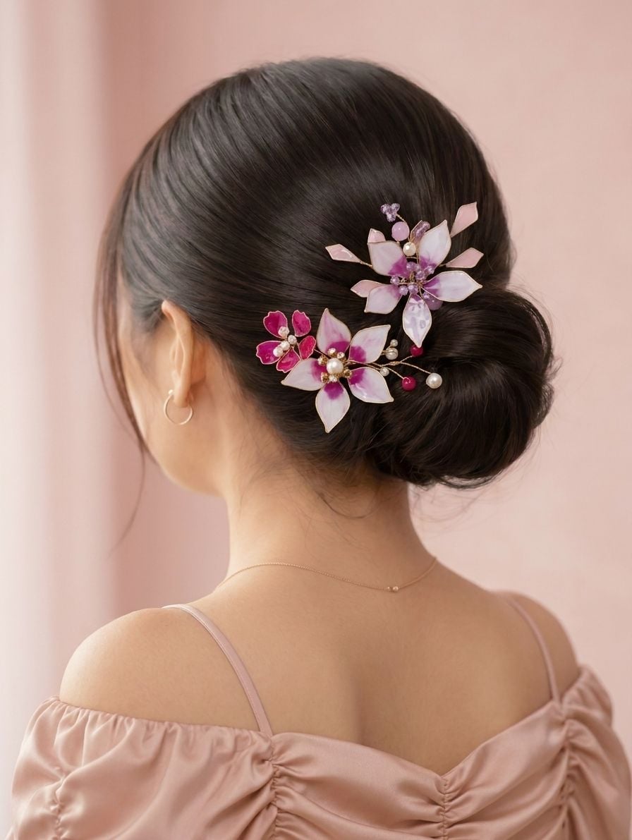 Handmade Purple Resin Floral Hair Pins Set of Two