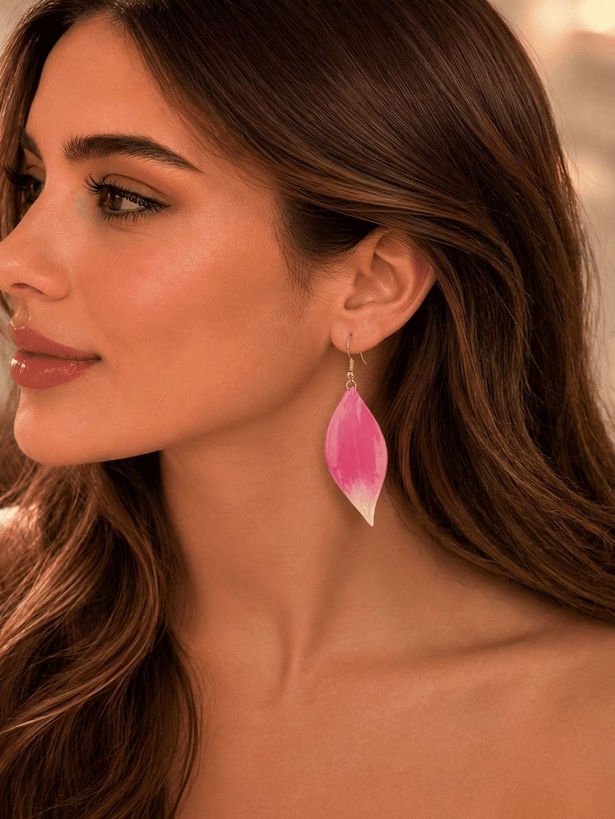Bright Pink Floral Resin Drop Earrings