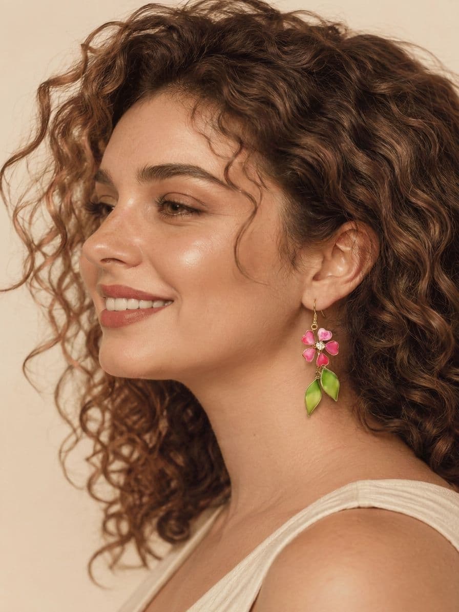 Handmade Pink & Green Floral Resin Drop Earrings