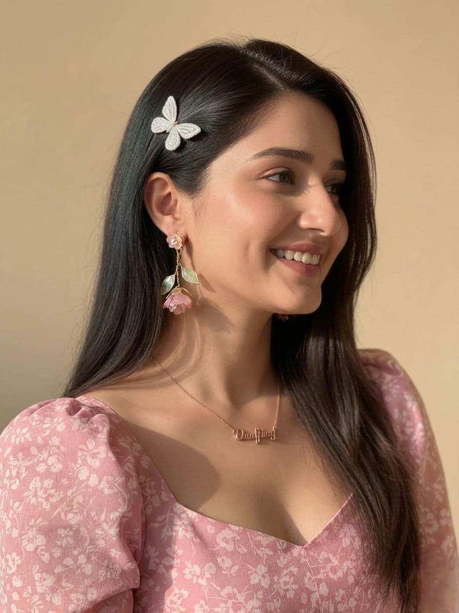 Handmade Light Pink Floral Resin Drop Earrings