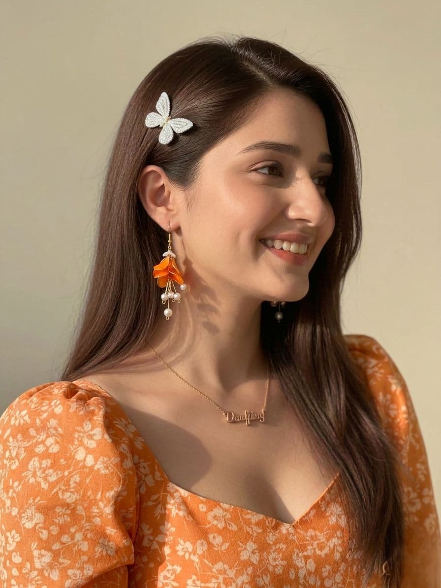 Handmade Orange Floral Resin Drop Earrings