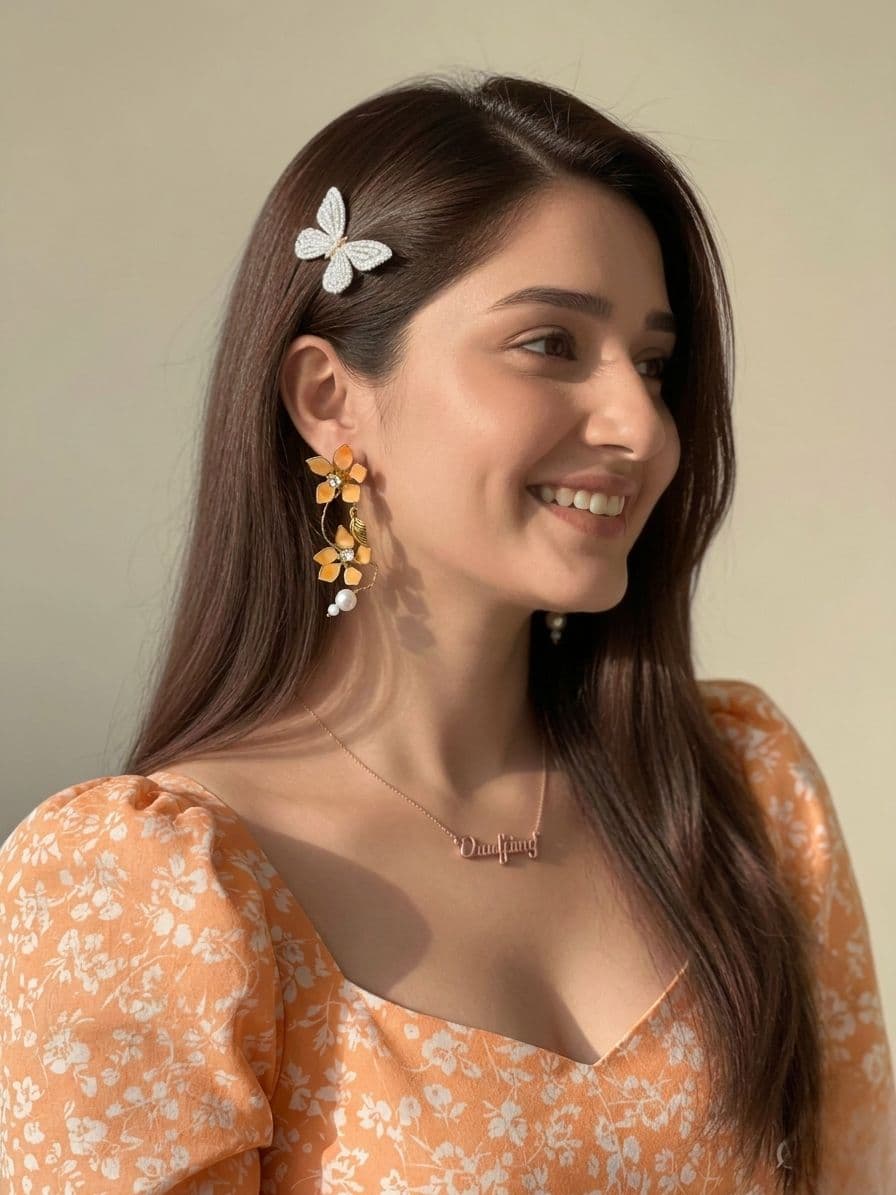 Handmade Light Orange Floral Resin Drop Earrings