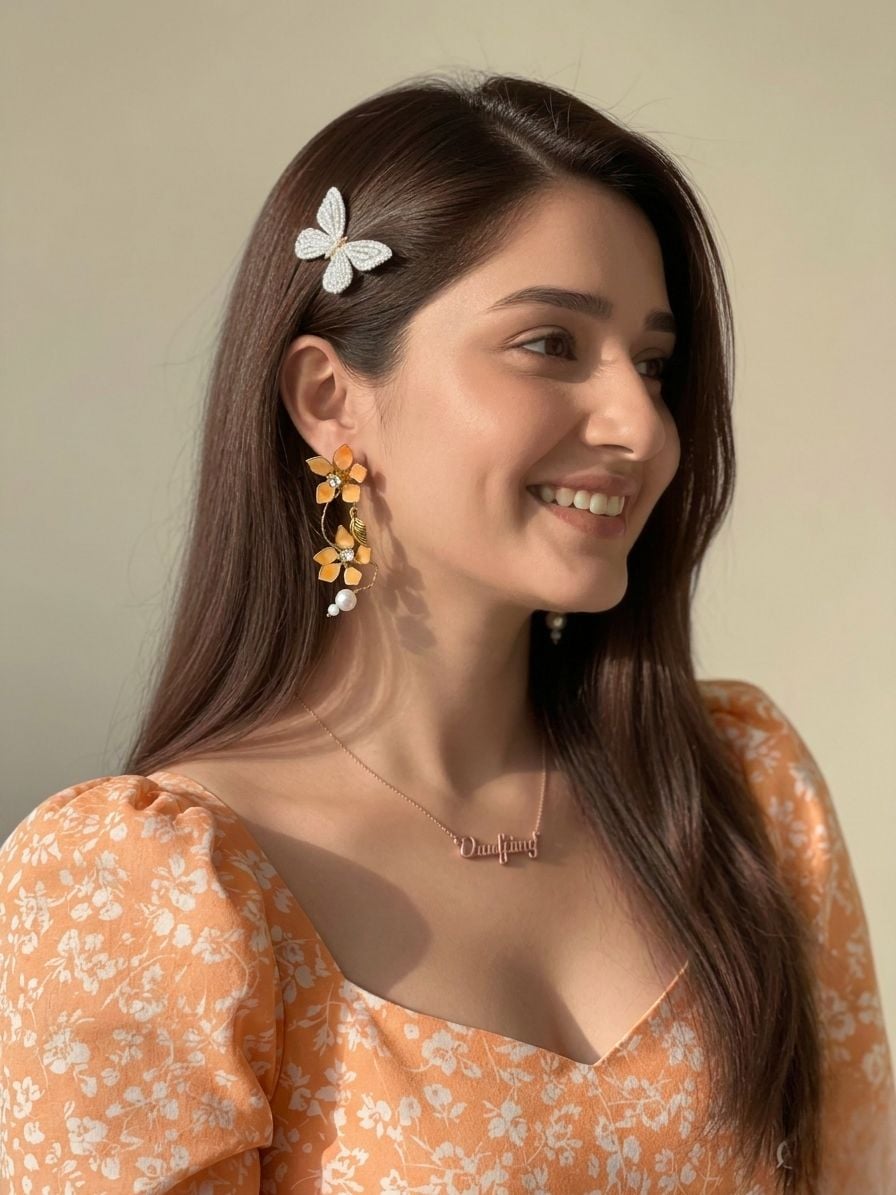 Handmade Light Orange Floral Resin Drop Earrings