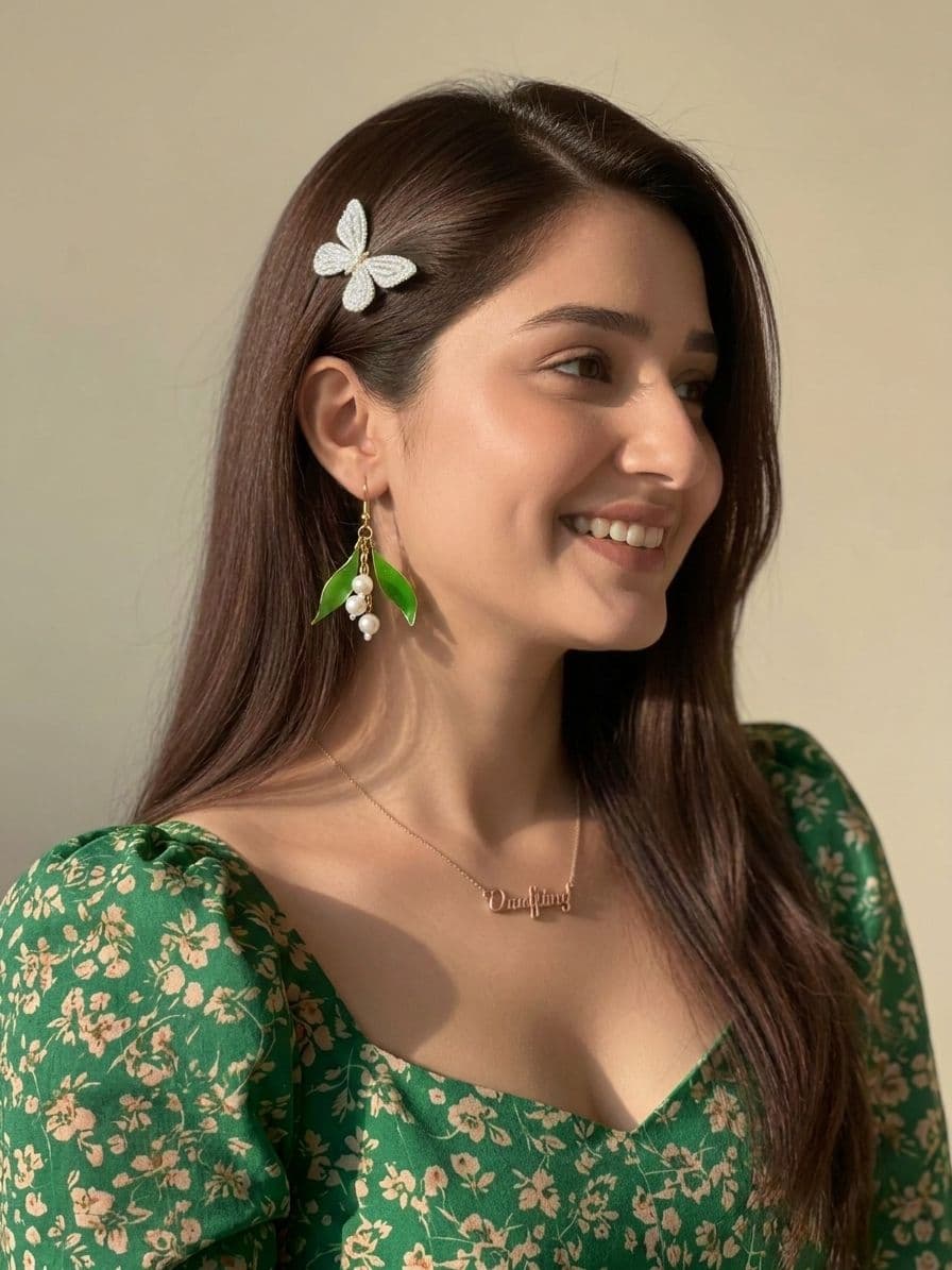 Handmade Green & White Floral Resin Drop Earrings