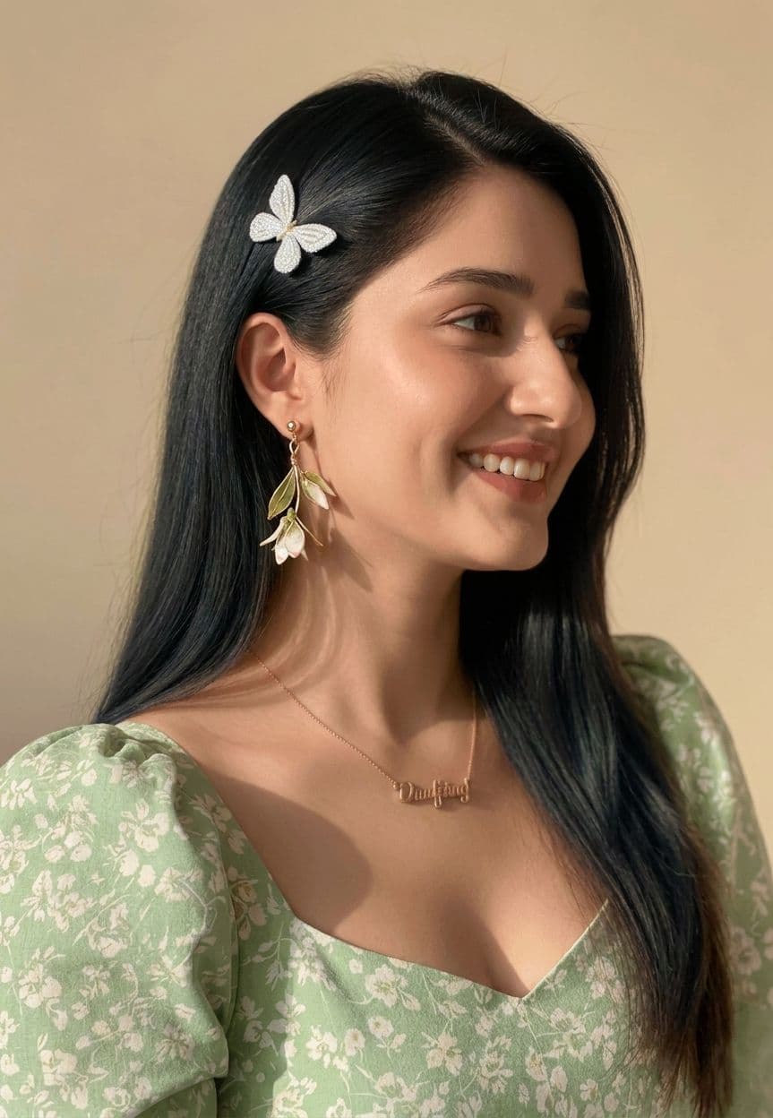Handmade Light Green Floral Resin Drop Earrings