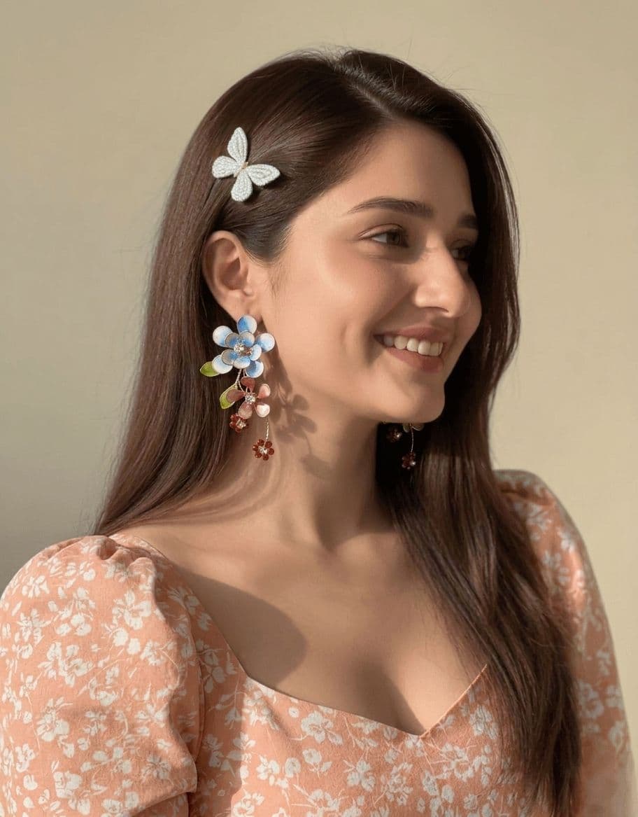 Sky Blue Floral Handmade Resin Drop Earrings