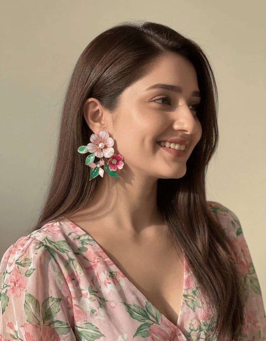 Handmade Baby Pink and Green Floral Resin Earrings