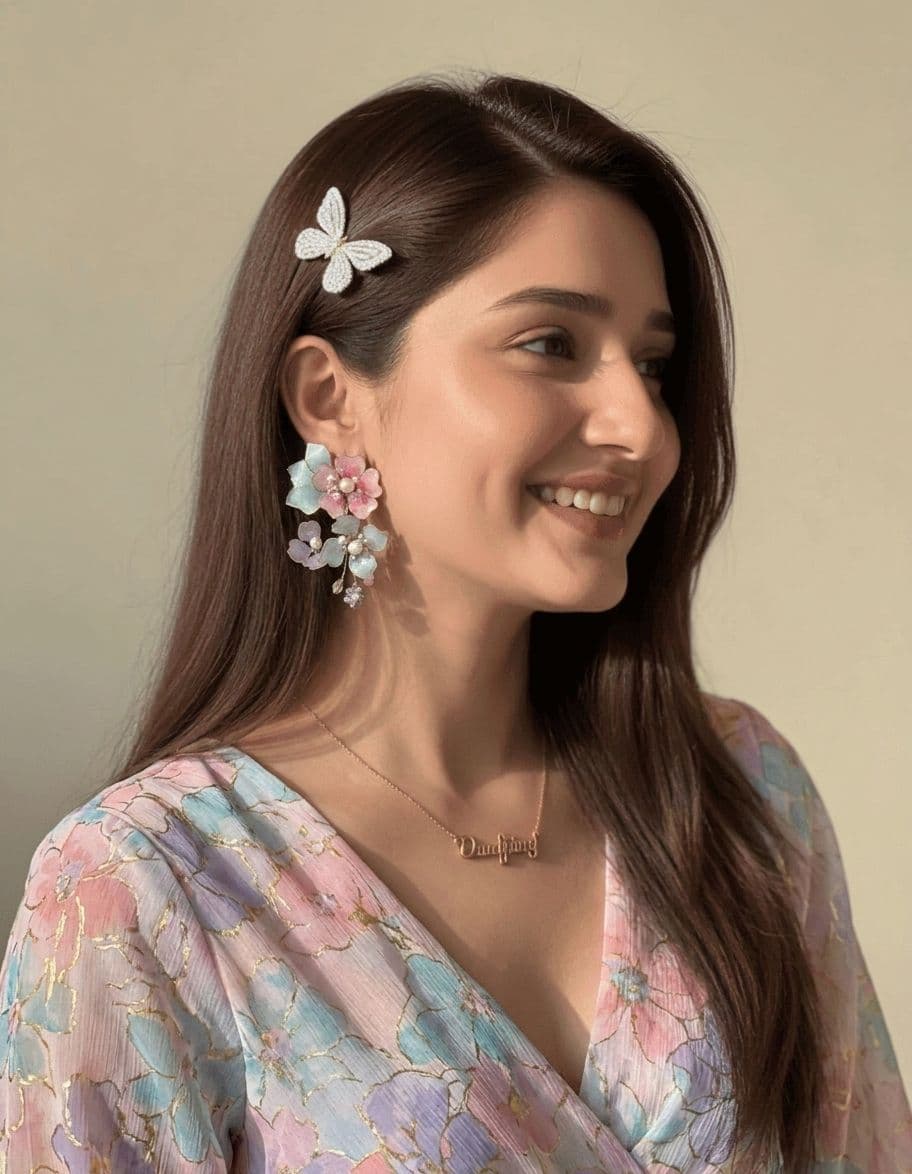 Handmade Floral Resin Drop Earrings in Powder Blue