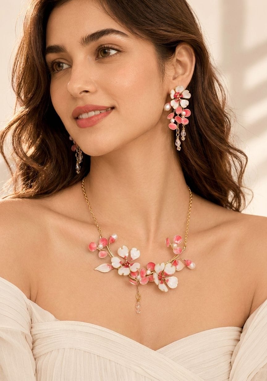 Pink Floral Resin Necklace for Women