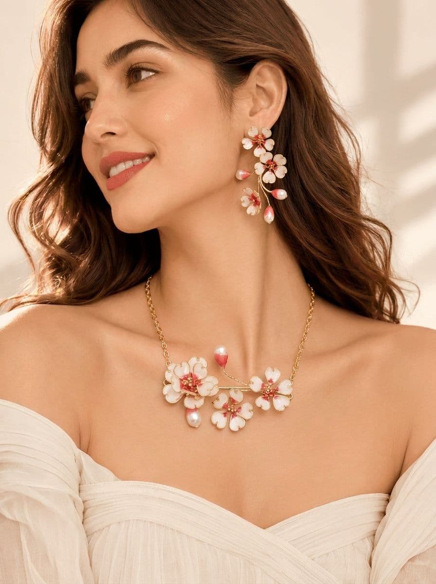 Pink Floral Resin Necklace for Women