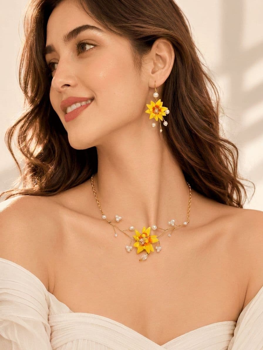 Yellow Sunflower Resin Necklace for Women