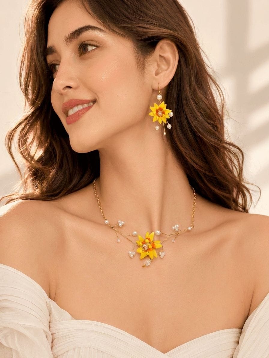 Yellow Sunflower Resin Necklace for Women
