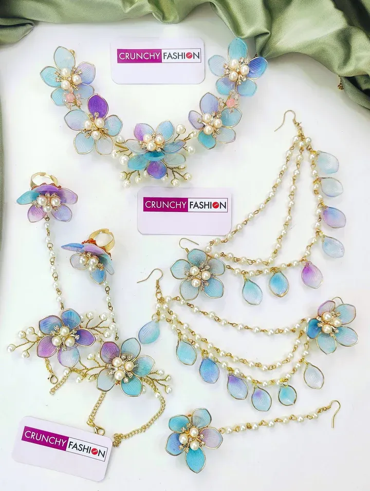 Powder Blue Floral: Handmade Haldi-Mehndi Jewels for Stylish Brides