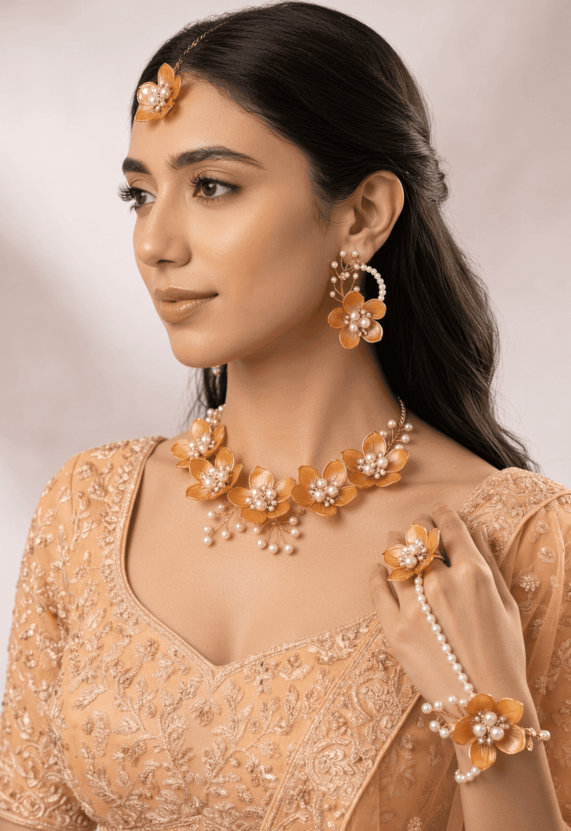 Designer Flower Themed Acrylic Bridal Jewellery Set in Vivid Colours