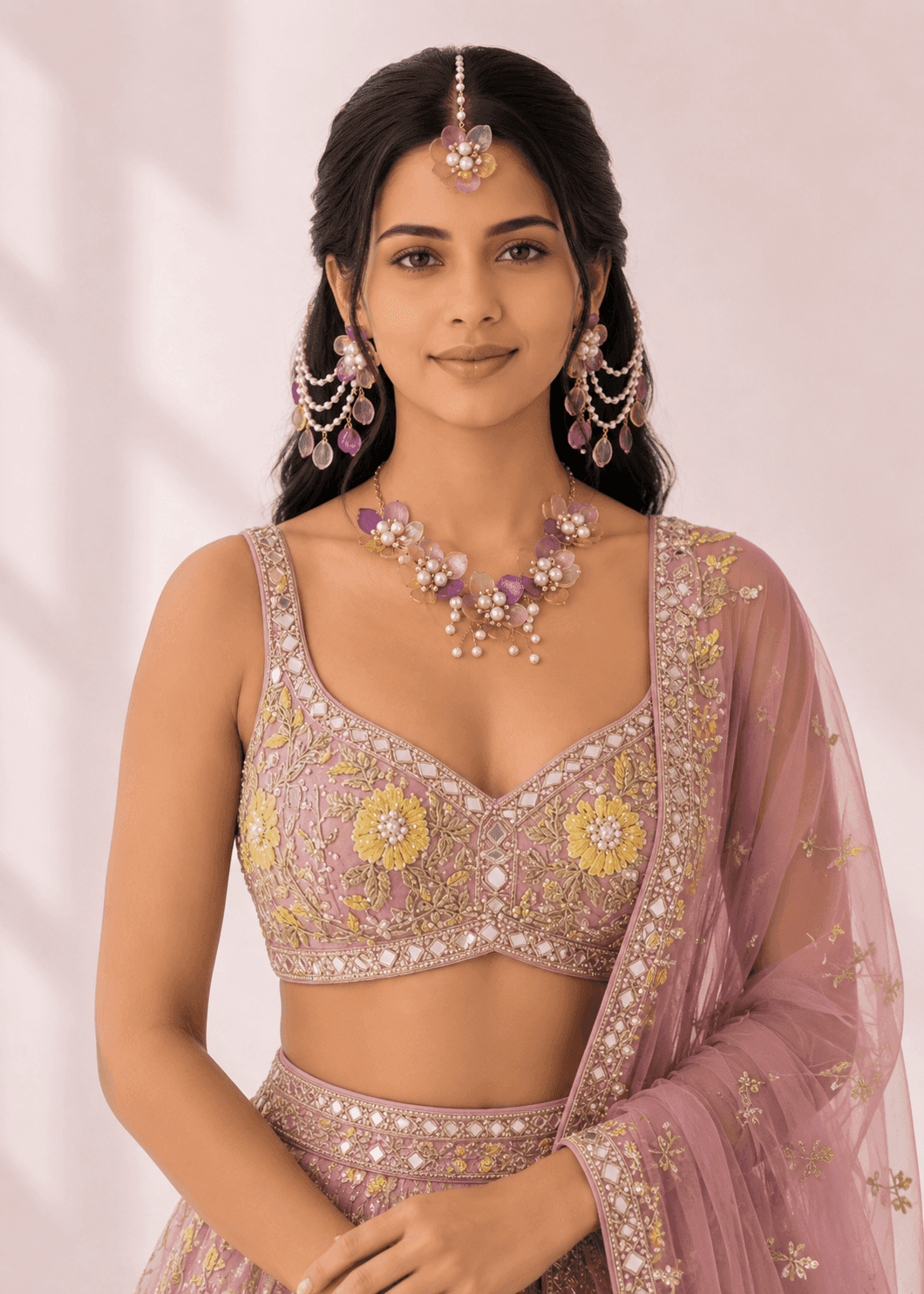 Yellow-Pink Acrylic Flowers Jewelry: Bridal and Haldi-Mehndi Carnival Collection