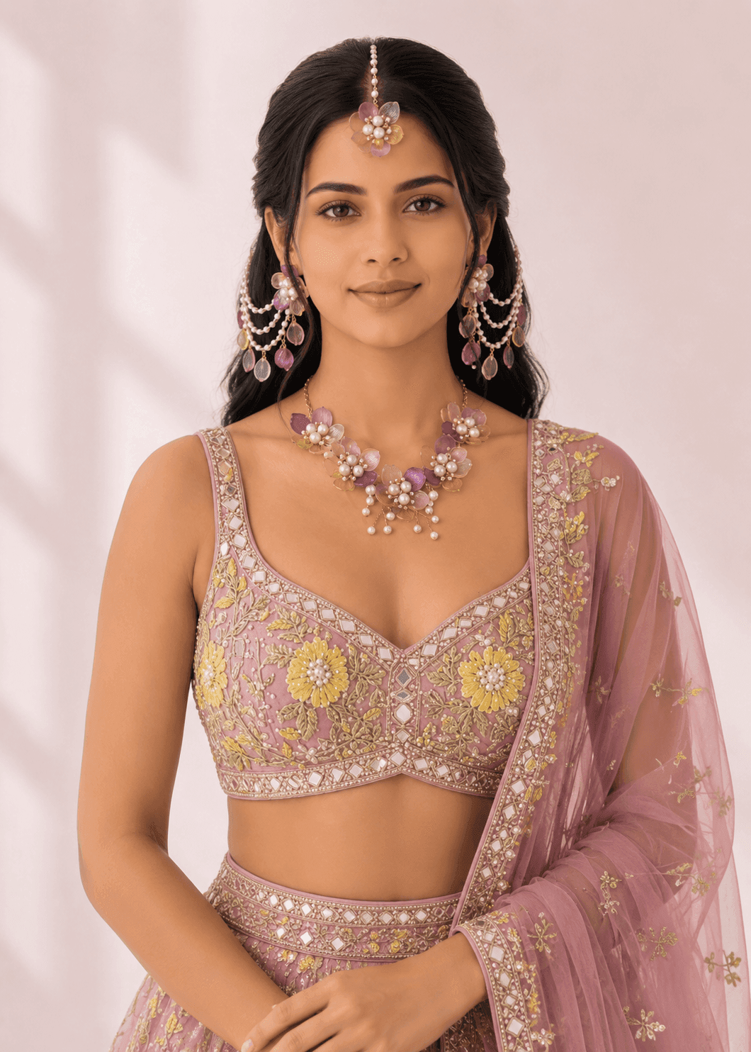 Yellow-Pink Acrylic Flowers Jewelry: Bridal and Haldi-Mehndi Carnival Collection