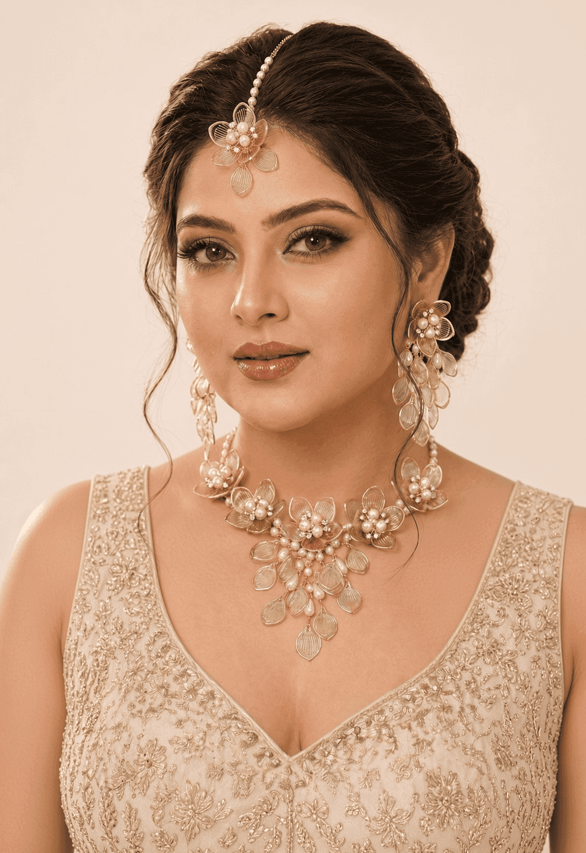 Floral Fiesta: Bridal Jewelry Set for Haldi & Mehndi (Green & Pink)