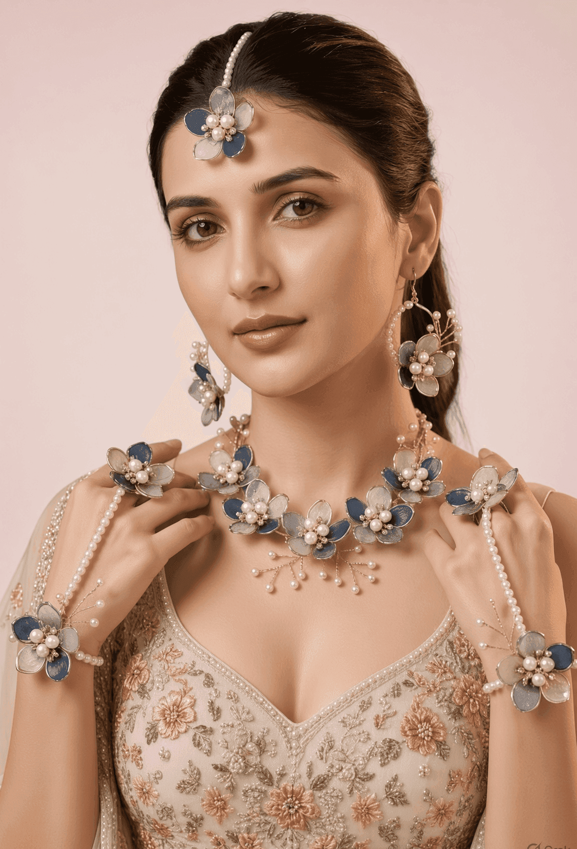 Handmade Resin Carnival Blue Floral Jewellery Set - Perfect For Bridal Haldi & Mehndi Ceremony