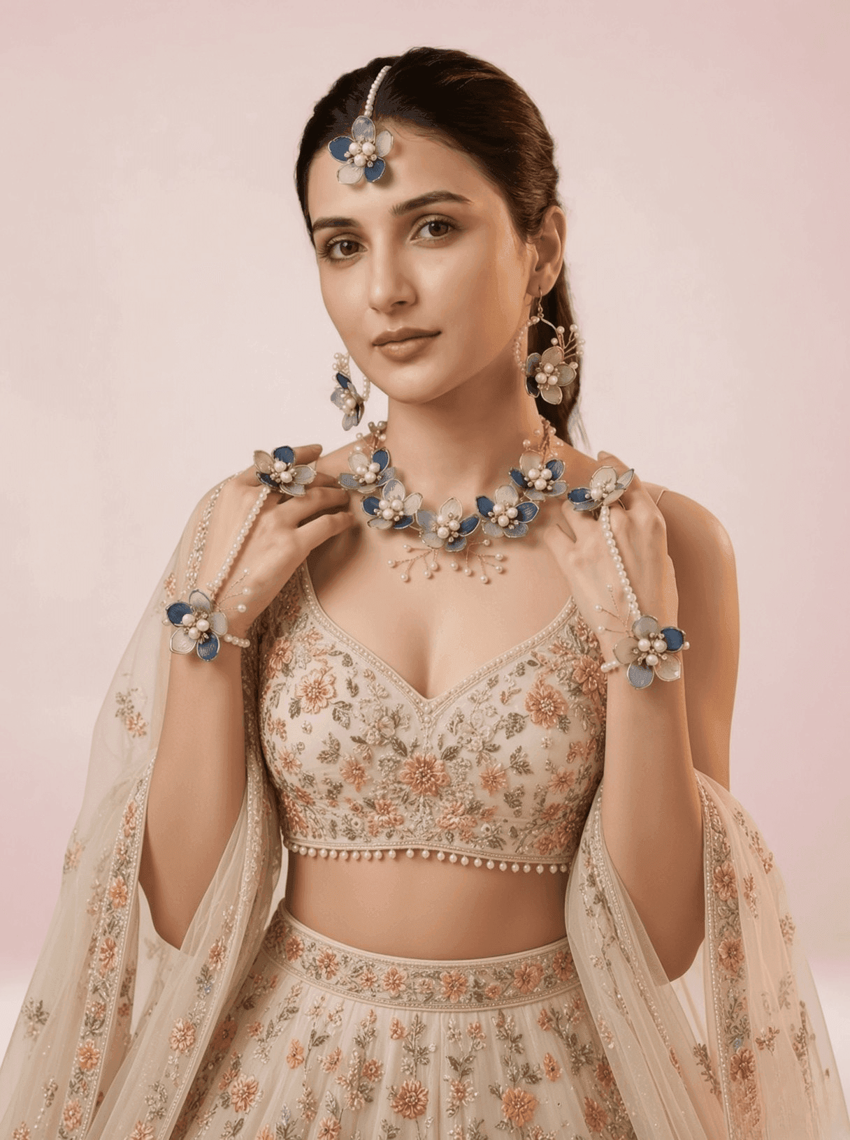 Handmade Resin Carnival Blue Floral Jewellery Set - Perfect For Bridal Haldi & Mehndi Ceremony