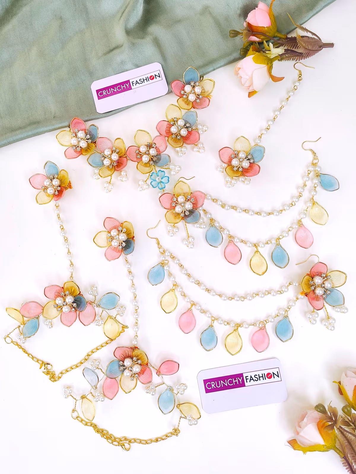 Carnival Resin Art: Multi Floral Bridal Jewellery Set for Haldi-Mehndi