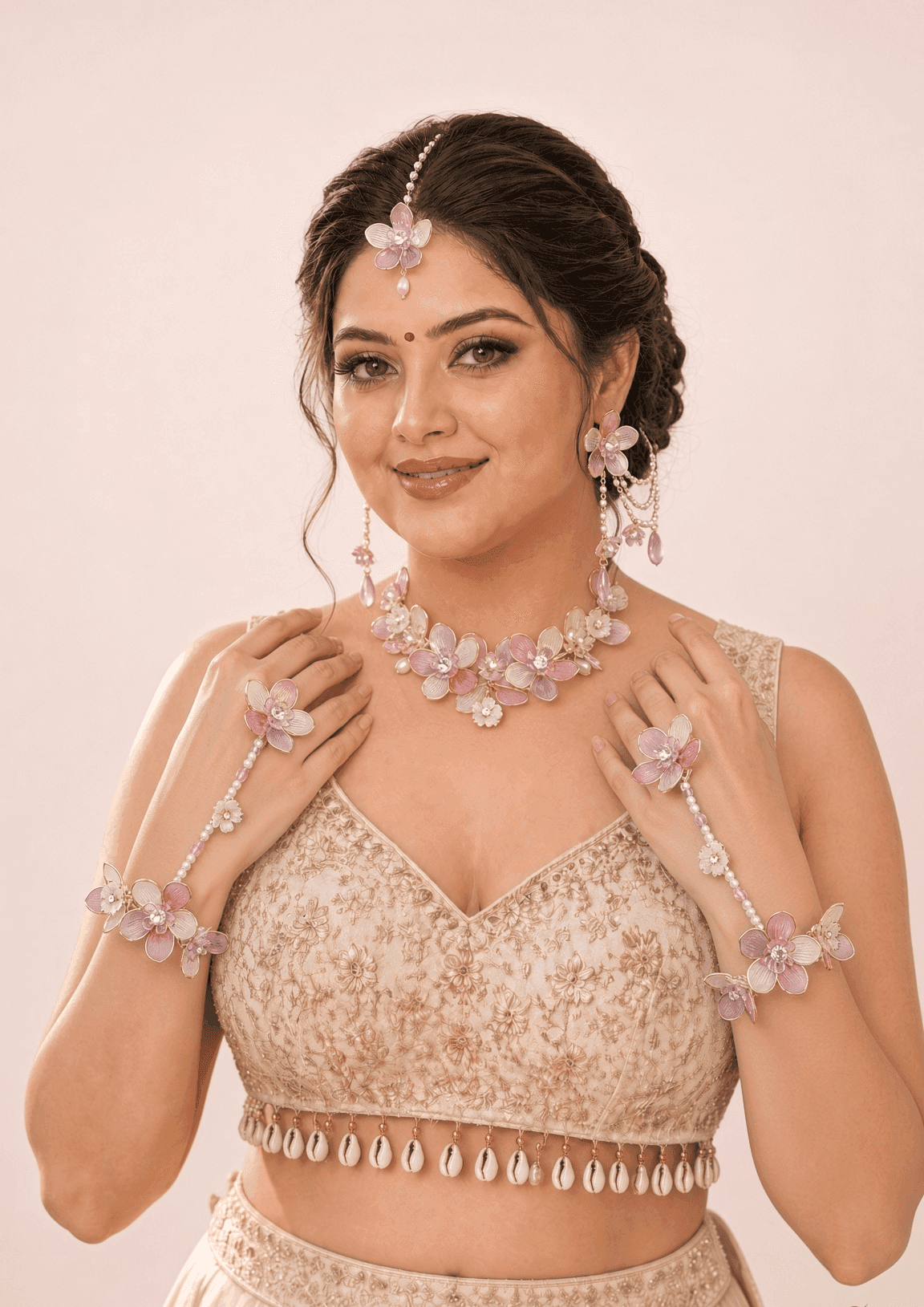 Lavender-Pink Floral: Handmade Acrylic Carnival Jewelry for Brides